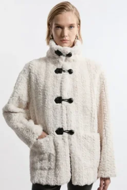 Karen Millen Faux Fur Toggle Fastened Collared Jacket cream Fashion