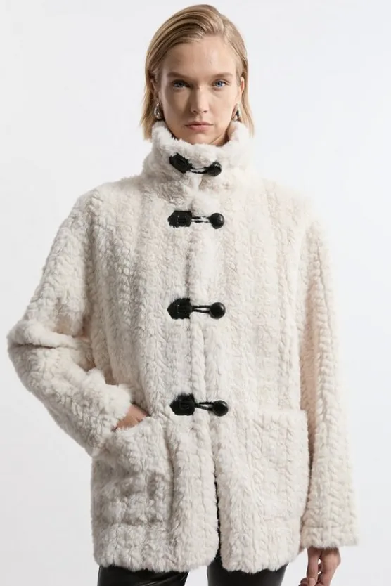 Karen Millen Faux Fur Toggle Fastened Collared Jacket cream Fashion