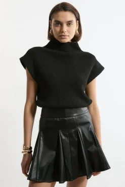 Karen Millen Faux Leather Flippy Mini Skirt black Discount