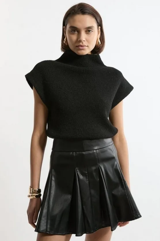 Karen Millen Faux Leather Flippy Mini Skirt black Discount