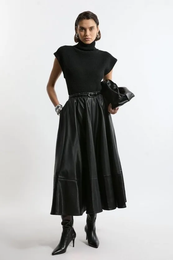Karen Millen Faux Leather Full Maxi Skirt black Fashion