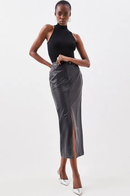 Karen Millen Faux Leather Pencil Maxi Skirt black Best