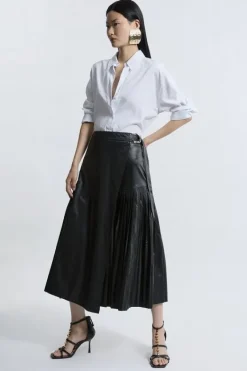 Karen Millen Faux Leather Pleated Panel Midi Skirt black Best