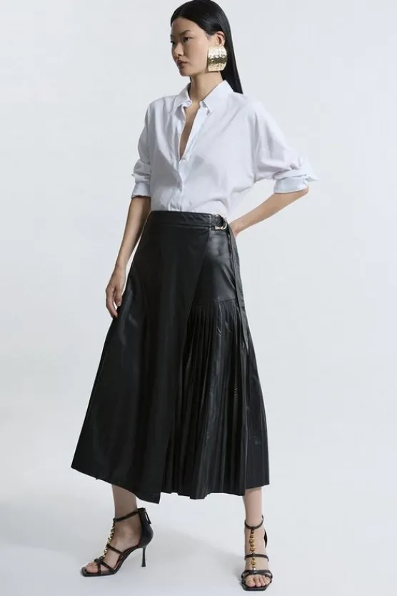Karen Millen Faux Leather Pleated Panel Midi Skirt black Best
