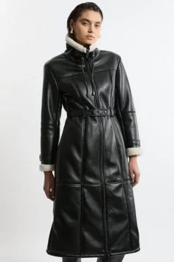 Karen Millen Faux Shearling Aviator Longline Coat mono Sale