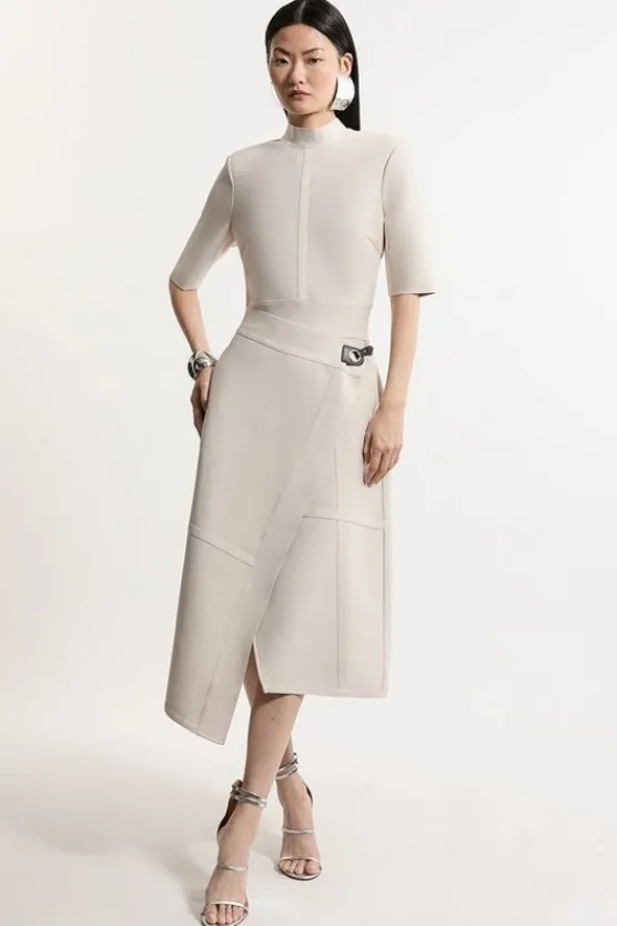 Karen Millen Figure Form Bandage Asymmetric Knit Midi Dress stone Clearance