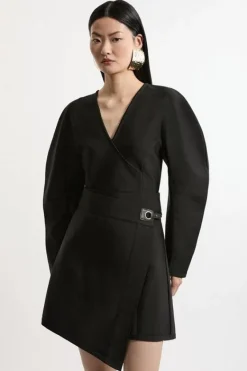 Karen Millen Figure Form Bandage Asymmetric Mini Skirt black Sale