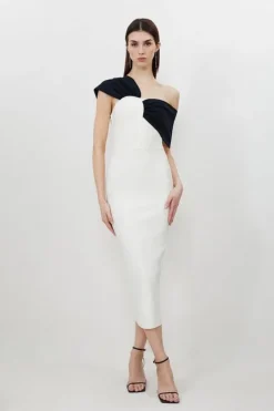 Karen Millen Figure Form Bandage Asymmetric Strap Knit Midi Dress cream Outlet