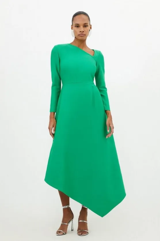 Karen Millen Figure Form Bandage Asymmetric Hem Knit Midi Dress brightgreen Fashion