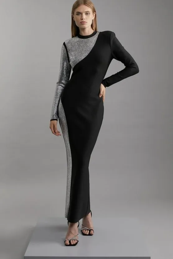 Karen Millen Figure Form Bandage Asymmetric Embellished Maxi Dress black Outlet
