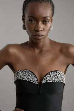Karen Millen Figure Form Bandage Crystal Embellished Corset Top black New