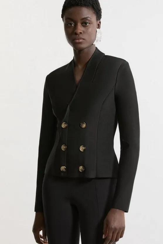 Karen Millen Figure Form Bandage Double Breasted Military Button Top black Discount