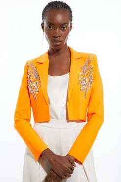 Karen Millen Figure Form Bandage Embellished Cropped Jacket orange Online
