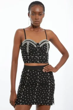 Karen Millen Figure Form Bandage Embellished Knit Mini Skirt black Discount