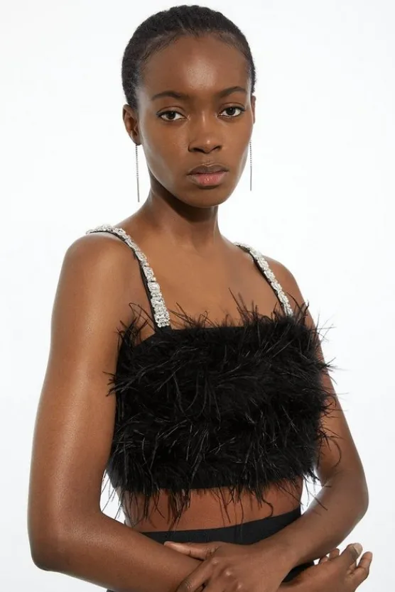 Karen Millen Figure Form Bandage Feather Detail Knit Top black Discount