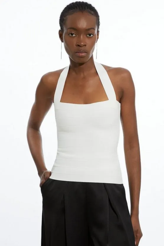 Karen Millen Figure Form Bandage Halter Square Neck Top ivory Discount