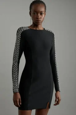 Karen Millen Figure Form Bandage Knit Embellished Mini Dress black Outlet