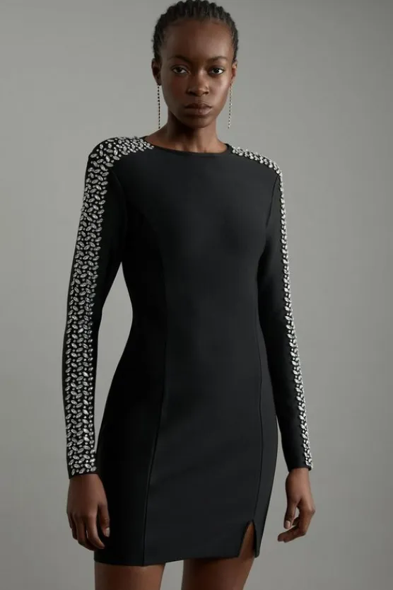 Karen Millen Figure Form Bandage Knit Embellished Mini Dress black Outlet