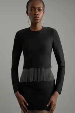 Karen Millen Figure Form Bandage Knit Scallop Tassel Top black Discount