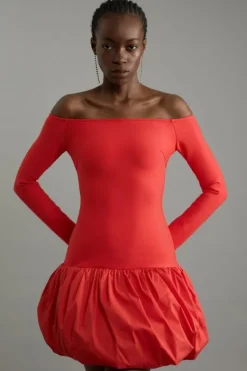 Karen Millen Figure Form Bandage Knit Structu Puff Ball Mini Dress red Online