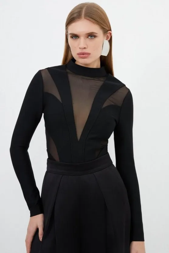 Karen Millen Figure Form Bandage Mesh Detail Knit Top black Discount