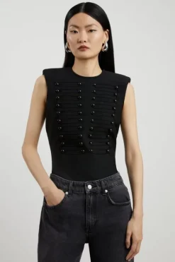 Karen Millen Figure Form Bandage Military Detail Knit Top black Sale