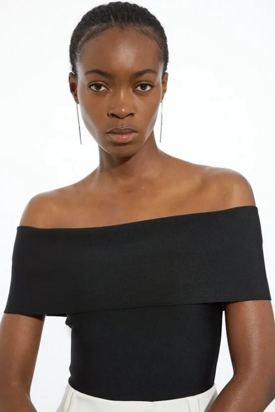 Karen Millen Figure Form Bandage Off The Shoulder Knit Top black Fashion