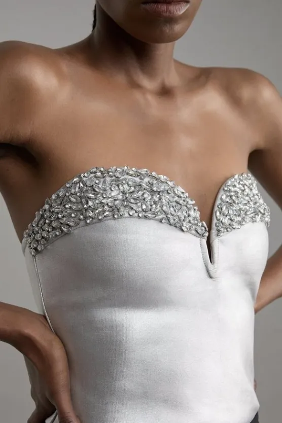 Karen Millen Figure Form Foiled Bandage Crystal Embellished Corset Top silver Online