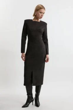 Karen Millen Flannel Fitted Tailored Maxi Dress grey Sale
