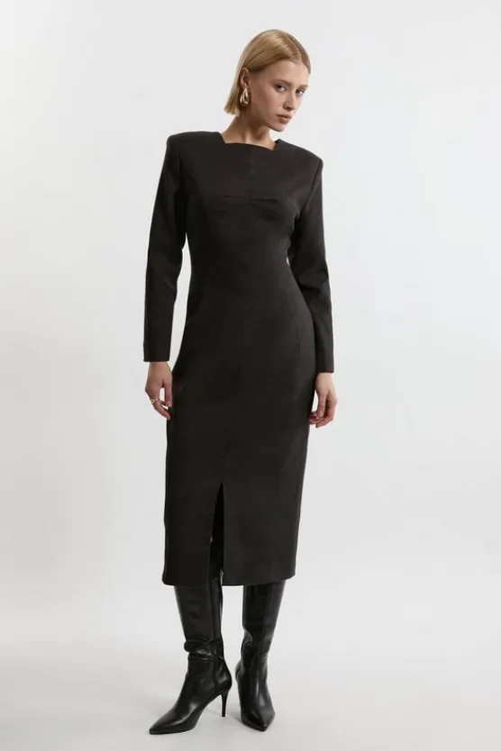 Karen Millen Flannel Fitted Tailored Maxi Dress grey Sale