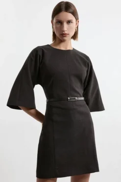 Karen Millen Flannel Tailored Belted Dress grey Outlet
