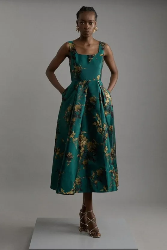 Karen Millen Floral Jacquard Woven Midaxi Dress green Online