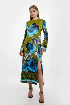 Karen Millen Floral Print Satin Crepe Woven Maxi Dress multi Best
