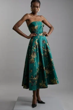 Karen Millen Floral Print Woven Midi Skirt green Clearance