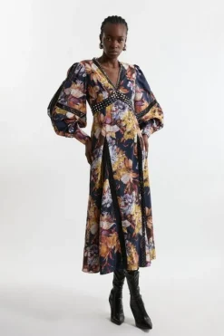 Karen Millen Studded Lace Woven Maxi Dress floral Fashion