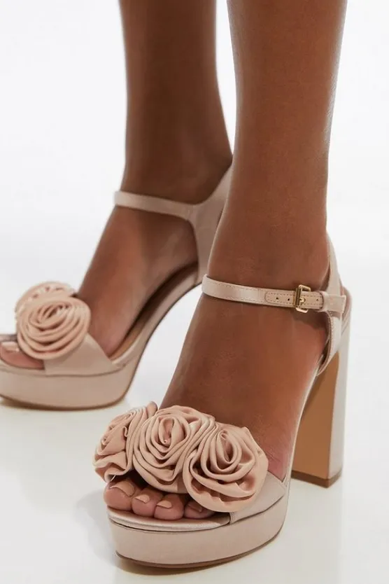 Karen Millen Flower Corsage Detail Platform Heel blush Sale