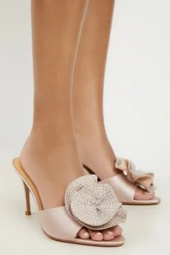 Karen Millen Flower Corsage Stiletto Heel Mule blush Clearance