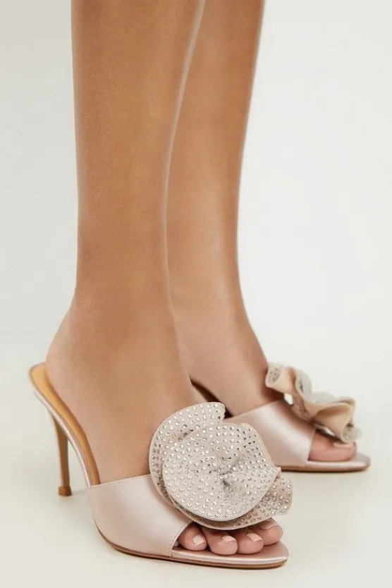 Karen Millen Flower Corsage Stiletto Heel Mule blush Clearance