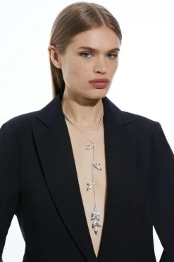 Karen Millen Flower Detail Longline Necklace silver Sale