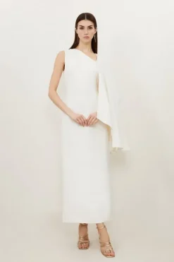 Karen Millen Fluid Tailored Asymmetric One Shoulder Drape Maxi Dress ivory New
