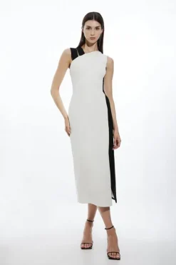 Karen Millen Fluid Tailored Color Block Split Strap Midi Dress mono Discount