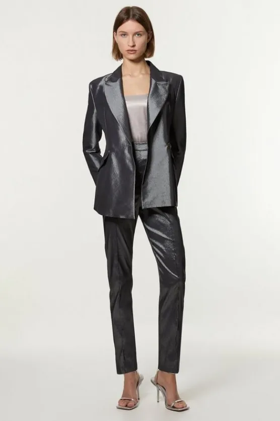 Karen Millen Fluid Tailored Metallic Suit Set silver Fashion