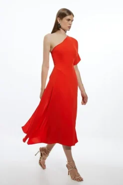 Karen Millen Fluid Tailo One Shoulder Asymmetric Drape Midi Dress red Best