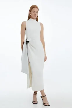 Karen Millen Fluid Tailored Waist Tie Midi Pencil Dress mono Discount