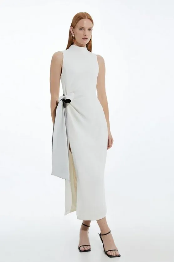 Karen Millen Fluid Tailored Waist Tie Midi Pencil Dress mono Discount