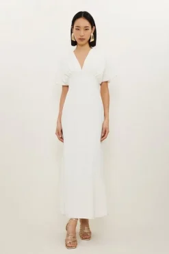 Karen Millen Fluid Tailored Waterfall Sleeve Maxi Dress ivory Online