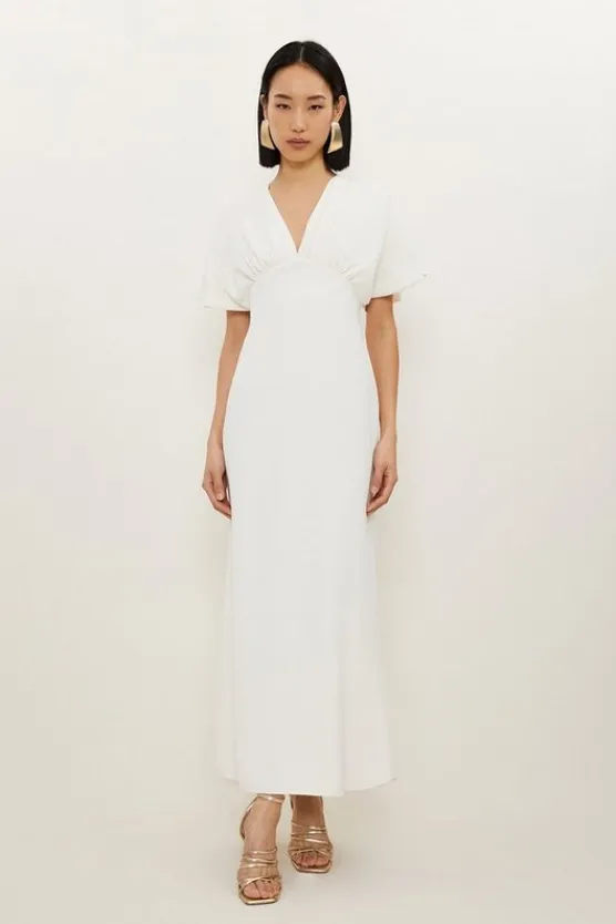 Karen Millen Fluid Tailored Waterfall Sleeve Maxi Dress ivory Online