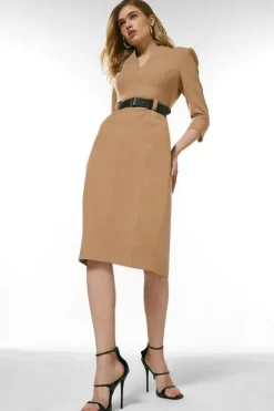 Karen Millen Forever Belted Midi Dress camel Online
