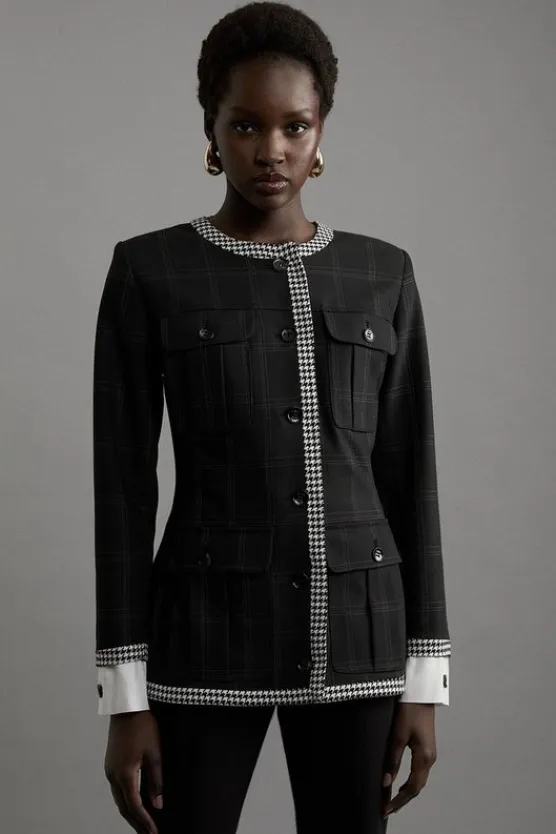 Karen Millen Formal Tailored Black Flannel Buttoned Shirt multi Clearance