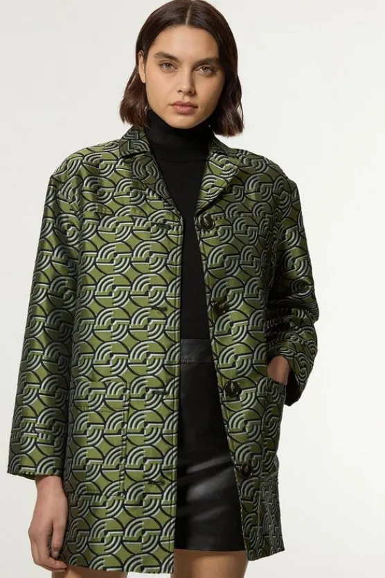 Karen Millen Geometric Jacquard Twill Tailored Jacket green Hot